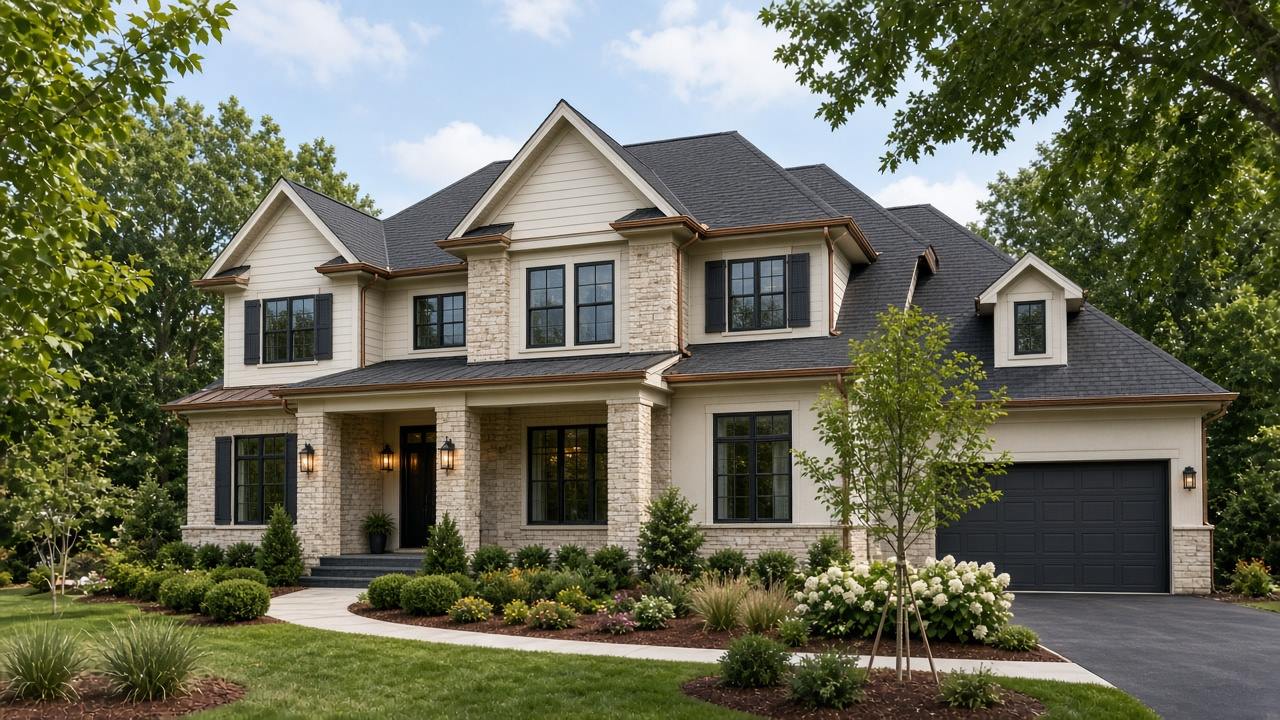 House with a completed dark architectural shingle roof